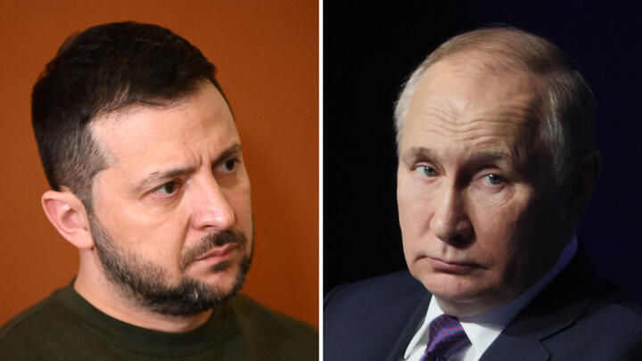 [File photo] Ukrainian President Volodymyr Zelensky and Russian President Vladimir Putin.