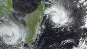 This satellite image released on February 26, 2025 shows tropical cyclone "Garance" approaching the French overseas territory island of La Reunion.