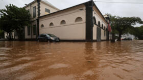 A street is flooded in the wake of cyclone Garance in Saint-Denis de la Reunion on February 28, 2025.