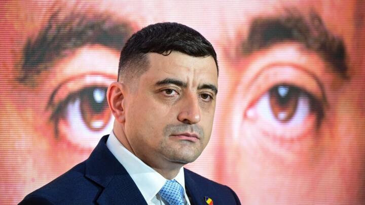 George Simion, the leader of nationalist sovereign party 'Alliance for the Union of Romanians' AUR addresses the audience in Bucharest on March 14, 2025.