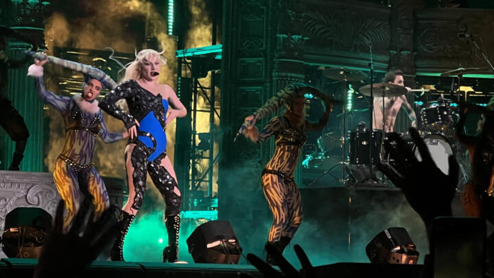 US pop star Lady Gaga performs during her concert at Copacabana beach in Rio de Janeiro, Brazil on May 3, 2025. 