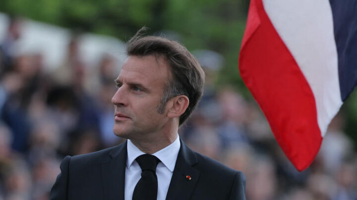 France's President Emmanuel Macron arrives for a ceremony for the 80th anniversary of VE Day, or Victory in Europe Day, marking the end of World War II in Europe, Paris, May 8, 2025.