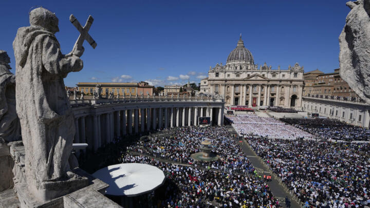 A view of St Peter's Square in the Vatican during the funeral mass for Pope Francis on April 26, 2025.