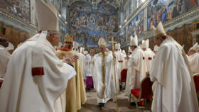 Pope Leo XIV leaves the Sistine Chapel, Vatican, after celebrating Mass with the College of Cardinals on May 9, 2025.