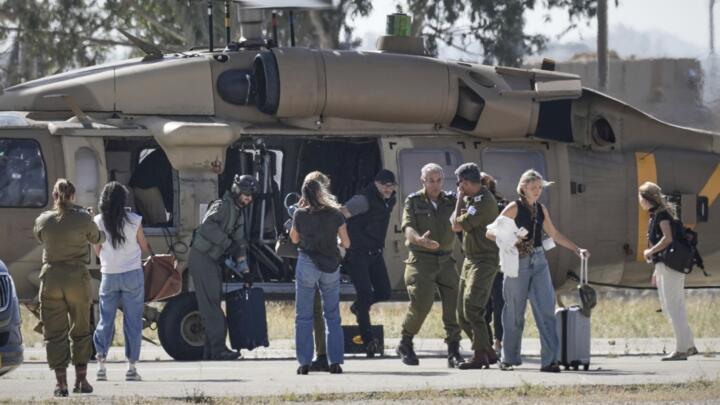 Relatives of Israeli-American soldier Edan Alexander arrive ahead of his scheduled release from Hamas captivity in Gaza, in Reim, near the Gaza border, southern Israel, May 12, 2025.