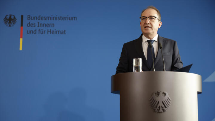 German Interior Minister Alexander Dobrindt addresses a press conference in Berlin