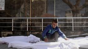 The bodies of people killed in the 'flour massacre' at Al-Shifa hospital, Gaza City in the Gaza Strip, on February 29, 2024.