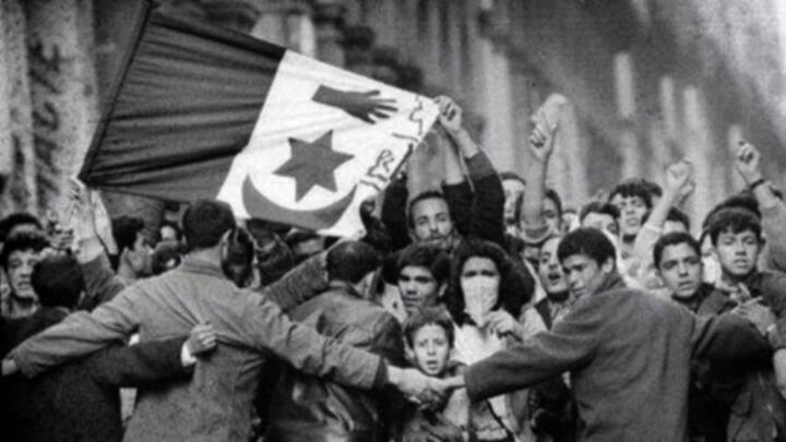 Demonstrators wave Algerian flags in Sétif, in French-ruled Algeria, on May 8, 1945.