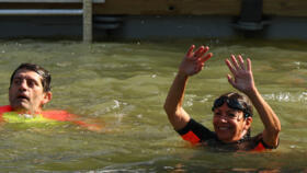 Paris mayor Anne Hidalgo swims in the river Seine ahead of the Olympics on July 17, 2024.