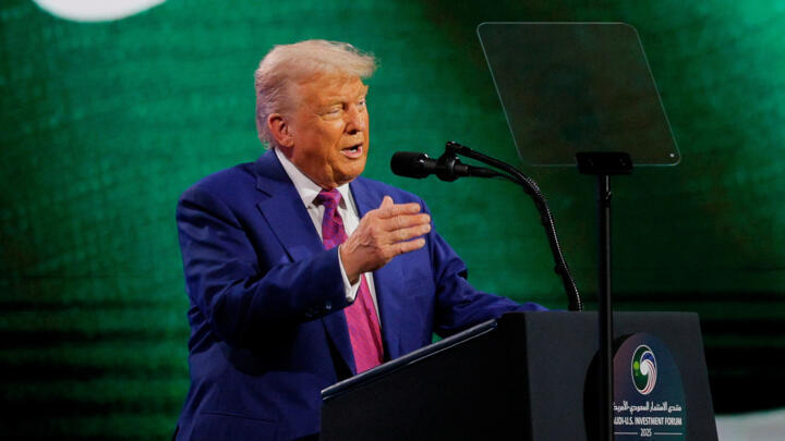 US President Donald Trump attends the Saudi-U.S. Investment Forum, in Riyadh, Saudi Arabia, May 13, 2025. 